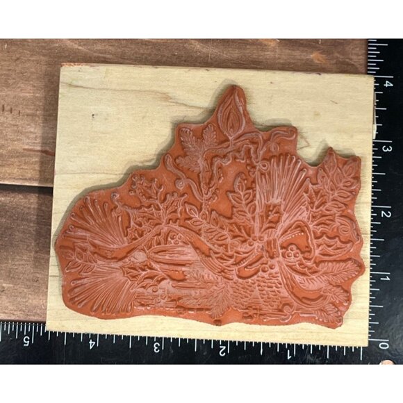 2006 NORTHWOOD'S P2953 CHRISTMAS CANDLE WOOD MOUNTED RUBBER STAMP HOLLY BERRY - Picture 2 of 4